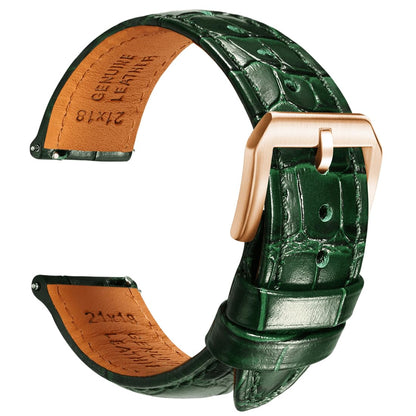 HOTREZERO Leather Watch Band for Men, Quick-Release Alligator Grain Embossed | REZERO Watch Bands Replacement | Luxury Style | 316L Stainless Steel Hardware | Curved End for Round Dial | 19/20/21/22mm