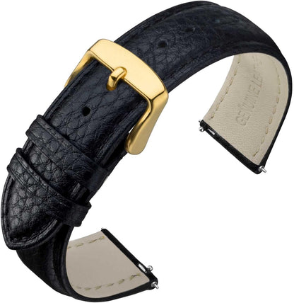 HOTANNEFIT Watch Band 18mm, Quick Release Textured Padded Leather Straps with Gold Buckle for Men and Women (Black)