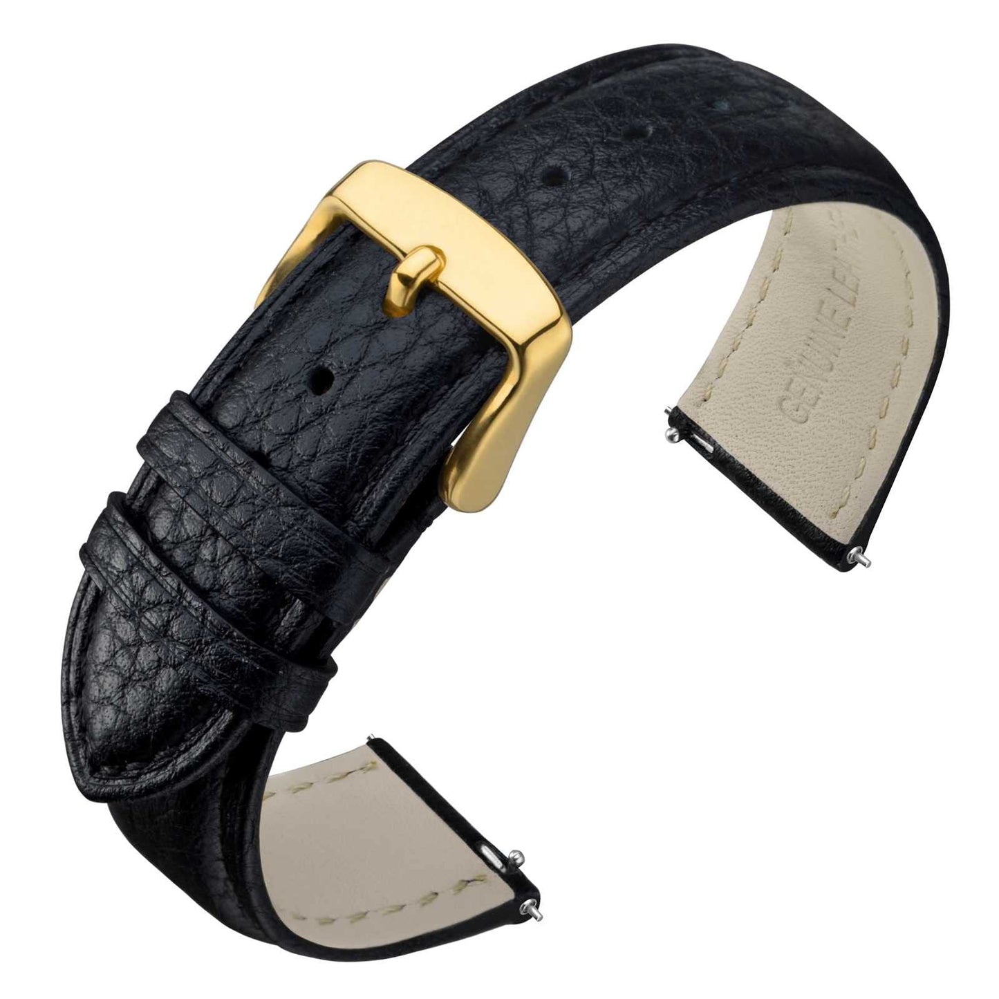 HOTANNEFIT Watch Band 18mm, Quick Release Textured Padded Leather Straps with Gold Buckle for Men and Women (Black)
