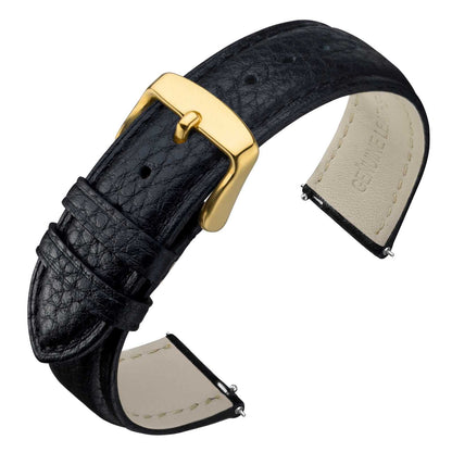 HOTANNEFIT Watch Band 18mm, Quick Release Textured Padded Leather Straps with Gold Buckle for Men and Women (Black)