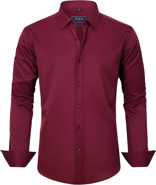 HOTJ.VER Men's Dress Shirts Solid Long Sleeve Stretch Wrinkle-Free Formal Shirt Business Casual Button Down Shirts