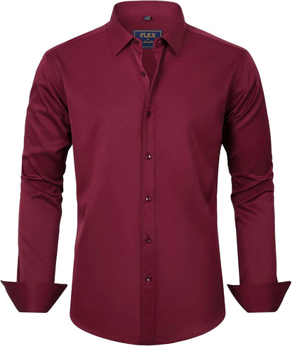 HOTJ.VER Men's Dress Shirts Solid Long Sleeve Stretch Wrinkle-Free Formal Shirt Business Casual Button Down Shirts