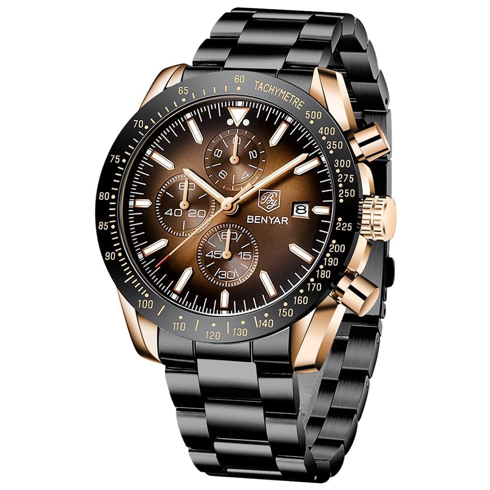 HOTBENYAR Mens Watches Quartz Analog Chronograph Waterproof Wrist Watches for Men Fashion Business Work Casual Sport Dress Watch with Calendar