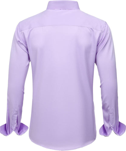HOTJ.VER Men's Dress Shirts Solid Long Sleeve Stretch Wrinkle-Free Formal Shirt Business Casual Button Down Shirts