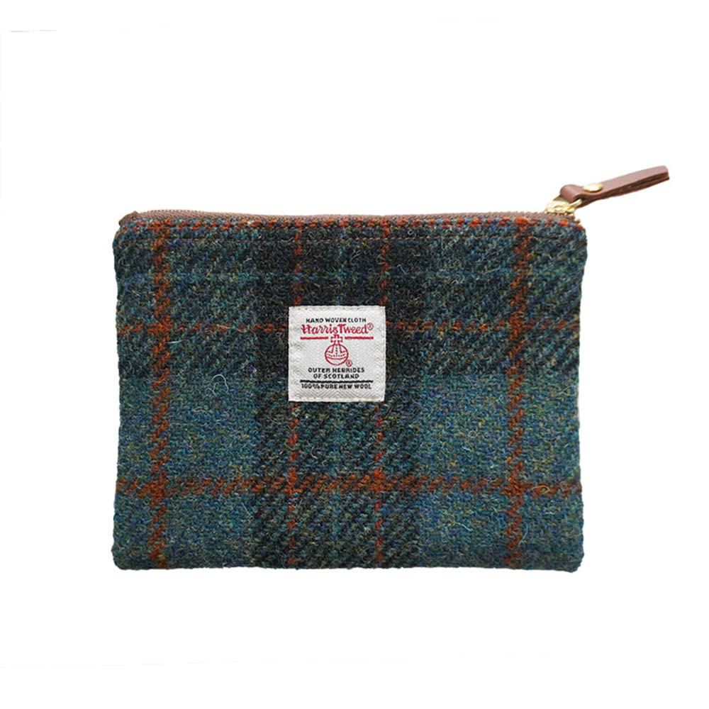 HOTHarris Tweed Coin Purse Handmade Lipstick Bag Vintage British Portable Credit Card ID Wallet with YKK Zipper for Women men (Mint Green, Large)
