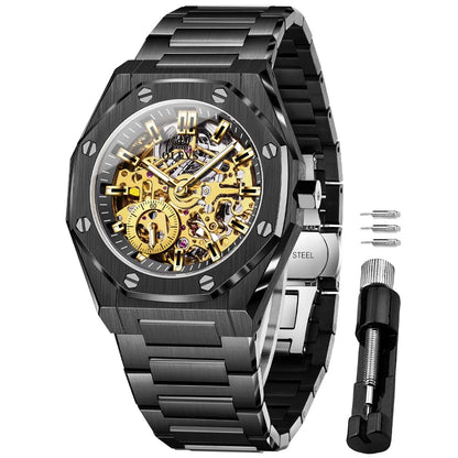 HOTOLEVS Automatic Mens Watch, Self Winding, Stainless Steel, Watch for Men | 50M Waterproof, Tourbillon Mechanical, Luxury Dress, Luminous, Calendar, 41×12mm, No Battery, Automatic Movement