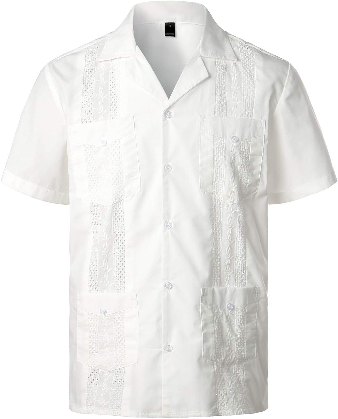 HOTVATPAVE Mens Short Sleeve Button Down Cuban Guayabera Shirts | Camp Collar, Button Up, Wedding, Breathable, Casual Stylish, Summer, Hawaiian, Vacation, Embroidered, Holiday, with Pocket