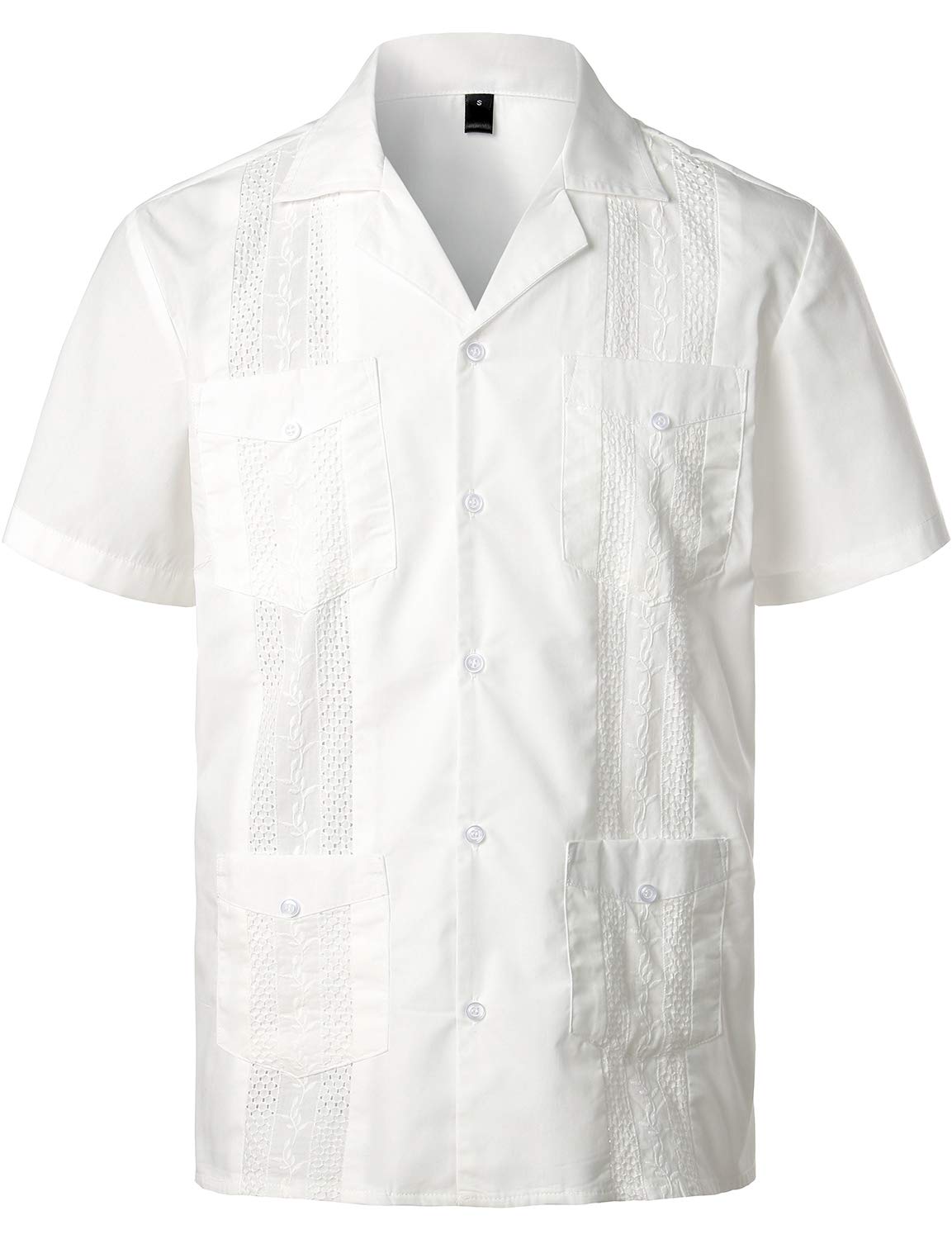 HOTVATPAVE Mens Short Sleeve Button Down Cuban Guayabera Shirts | Camp Collar, Button Up, Wedding, Breathable, Casual Stylish, Summer, Hawaiian, Vacation, Embroidered, Holiday, with Pocket