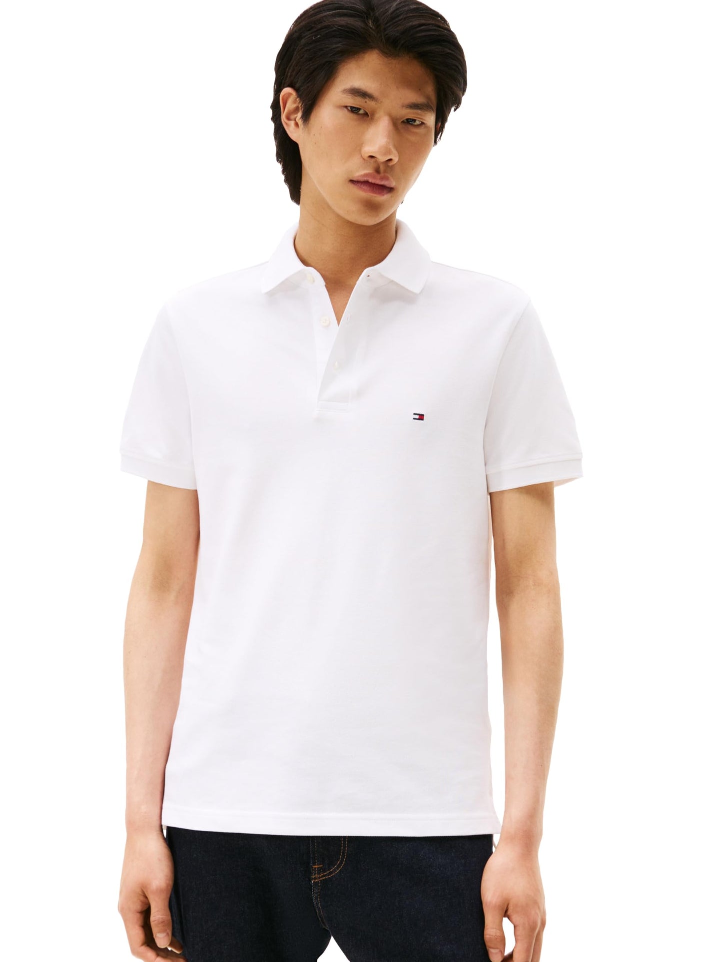HOTTommy Hilfiger Men's Short Sleeve Polo Shirts in Slim Fit with Stretch and Organic Pique Cotton
