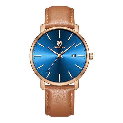 HOTCHEETAH Minimalist Waterproof Quartz Watches for Men with Leather Strap, Auto Date