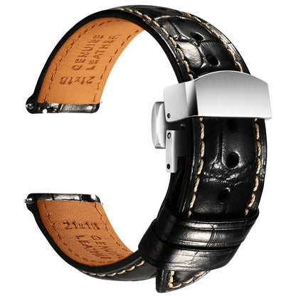 HOTREZERO Leather Watch Band for Men, Quick-Release Alligator Grain Embossed | REZERO Watch Bands Replacement | Luxury Style | 316L Stainless Steel Hardware | Curved End for Round Dial | 19/20/21/22mm