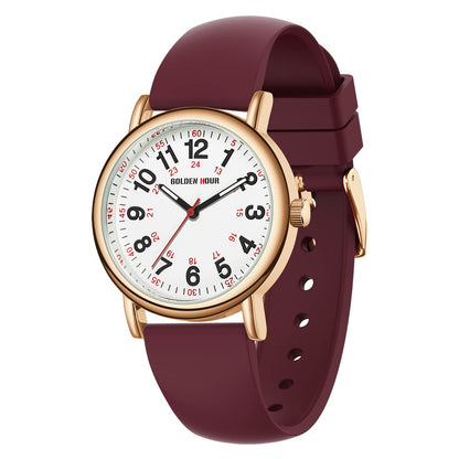 HOTGOLDEN HOUR Waterproof Nurse Watch for Medical Professionals, Students Women Men - Military Time Luminouse Easy Read Dial, 24 Hour with Second Hand, Colorful Silicone Band