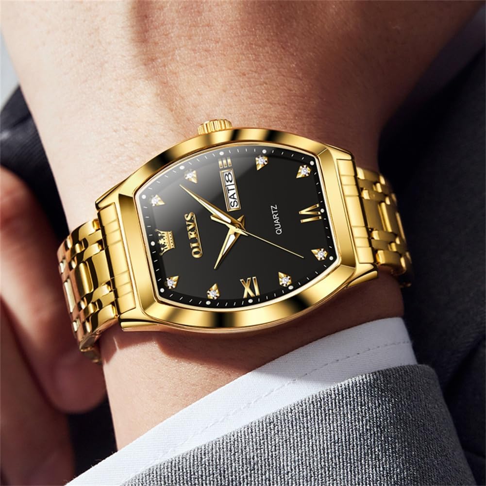 HOTOLEVS Mens Watches Luxury Business Analog Quartz Watches for Men with Stainless Steel Dress Date Waterproof Luminous Wrist Watches | Luxury Rectangle Face Tonneau Silver or Gold Stainless Steel Dress Watches for Men Roman Numerals with Black/Blue/White
