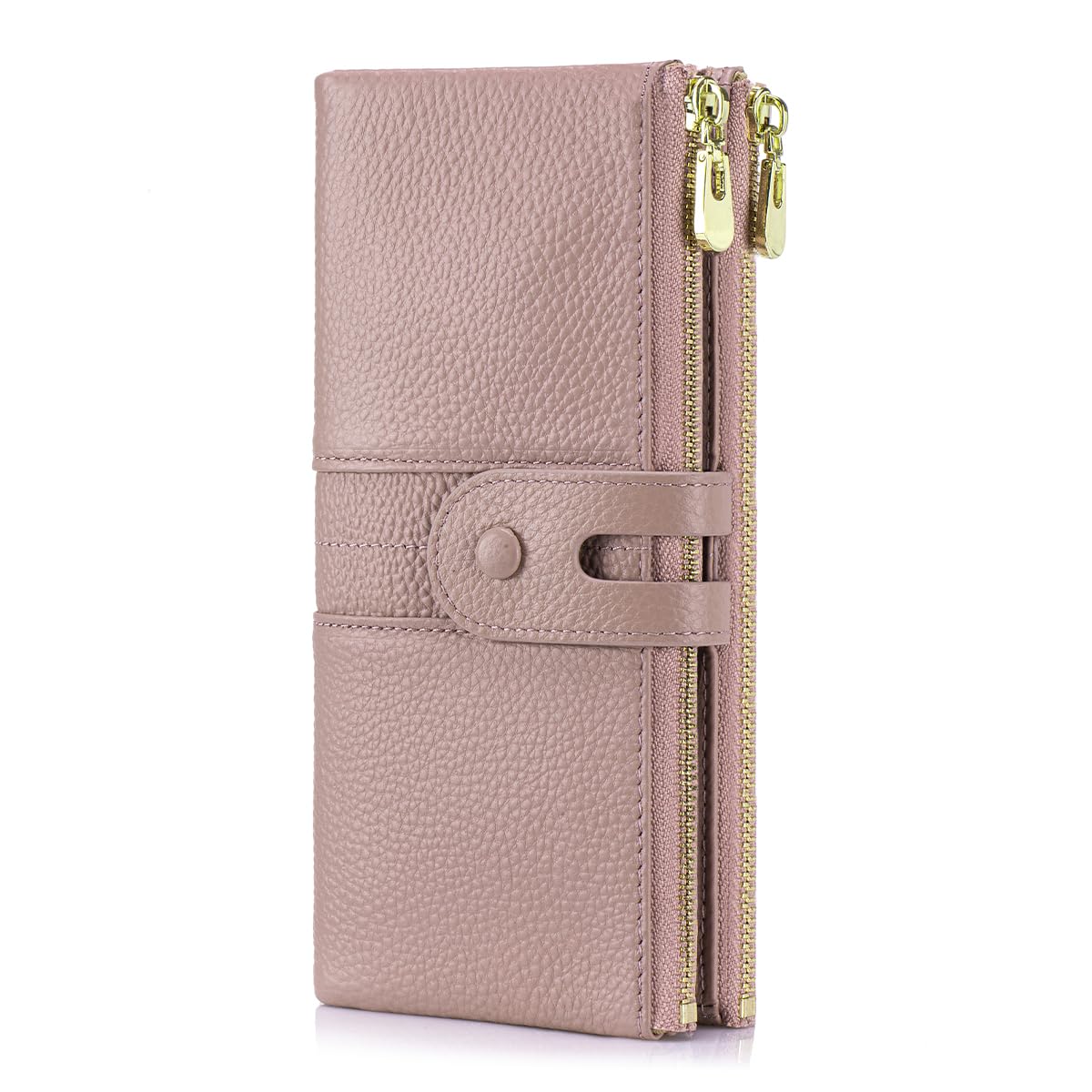 HOTLarge Capacity Wallets for Women Soft Leather RFID Blocking Long Wallet Ladies Bifold Clutch Purse Credit Card Holder with Double Zipper Pocket ID Window,Black