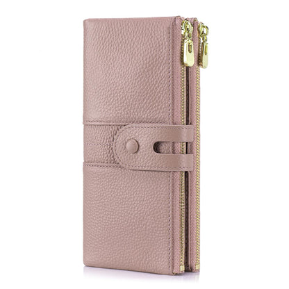 HOTLarge Capacity Wallets for Women Soft Leather RFID Blocking Long Wallet Ladies Bifold Clutch Purse Credit Card Holder with Double Zipper Pocket ID Window,Black