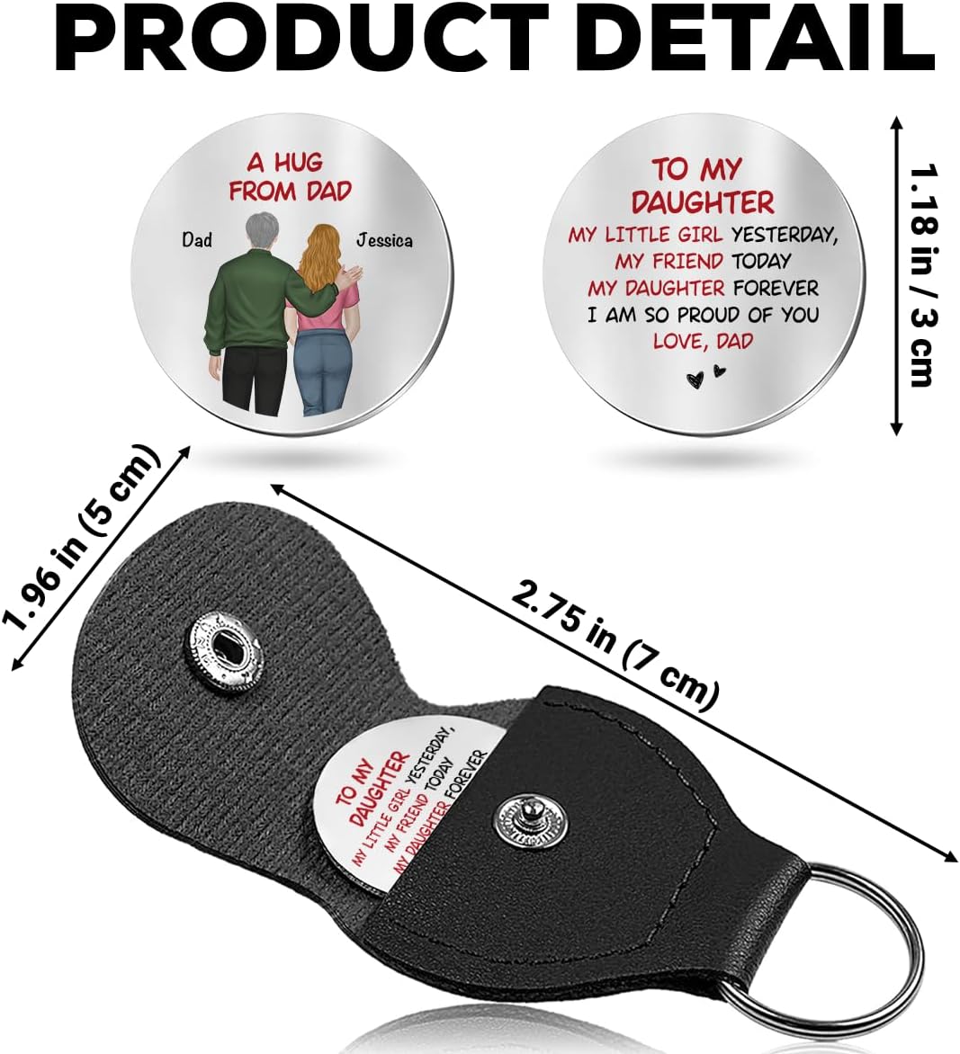 HOTWrappiness Pocket Hug from Dad to Daughter – Custom Coin with Leather Case, Personalized Token Gift for Daughter from Father