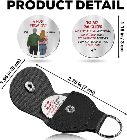 HOTWrappiness Pocket Hug from Dad to Daughter – Custom Coin with Leather Case, Personalized Token Gift for Daughter from Father