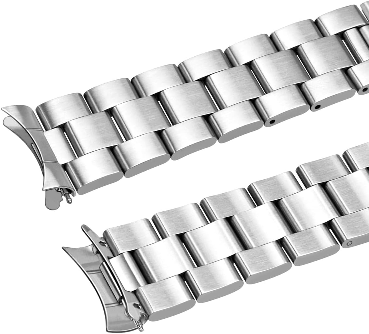 HOTJuntan Stainless Steel Curved Solid End Tapered Watch Band, 18mm 20mm 21mm 22mm Watch Bands Metal Watch Strap Bracelet Replacement Deployment Double Buckle Silver Black Silver Gold