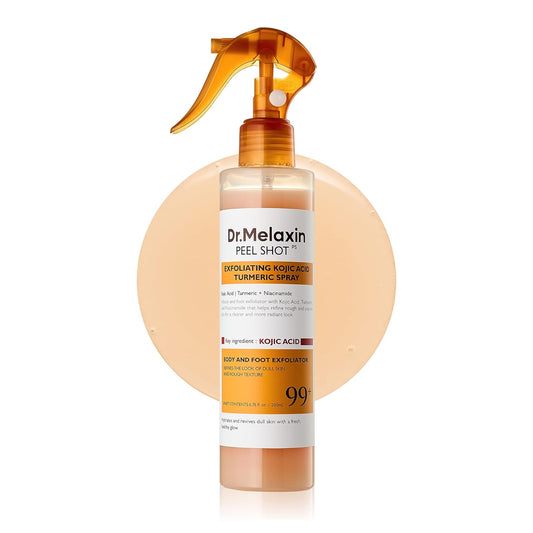 HOTDr.Melaxin Peel Shot Kojic Acid Turmeric Body Exfoliator Spray 6.76 fl.oz - AHA PHA Niacinamide Body Scrub for KP Bumps, Dark Spots, Uneven Skin Tone, Dead Skin, Korean Skin Care