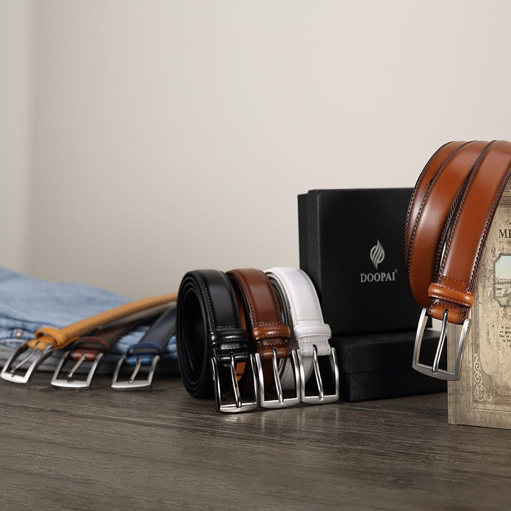 HOTDOOPAI Mens Dress Belt - Genuine Leather Dress Belts For Men,Casual Suit Jeans Belt-Single Prong Buckle black belt