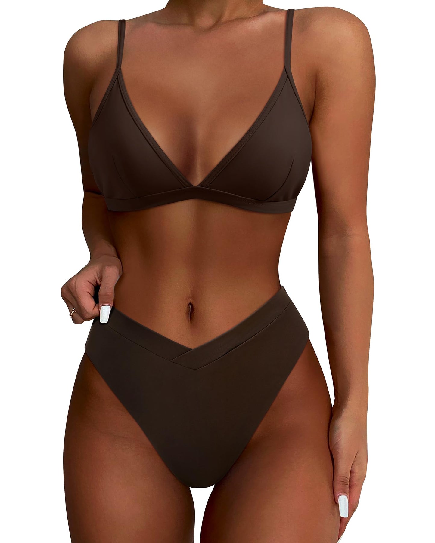 HOTSUUKSESS Women Triangle High Cut Bikini Sets Sexy High Waisted 2 Piece Swimsuit