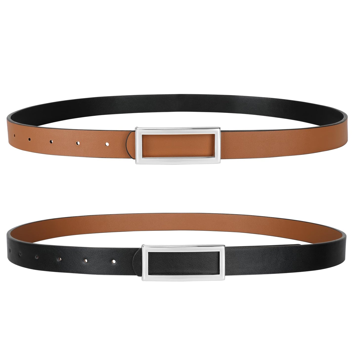 HOTSANSTHS Skinny Reversible Belts for Women, Two-in-one Women Thin Belt for Dresses Jeans Pants with Gold Buckle