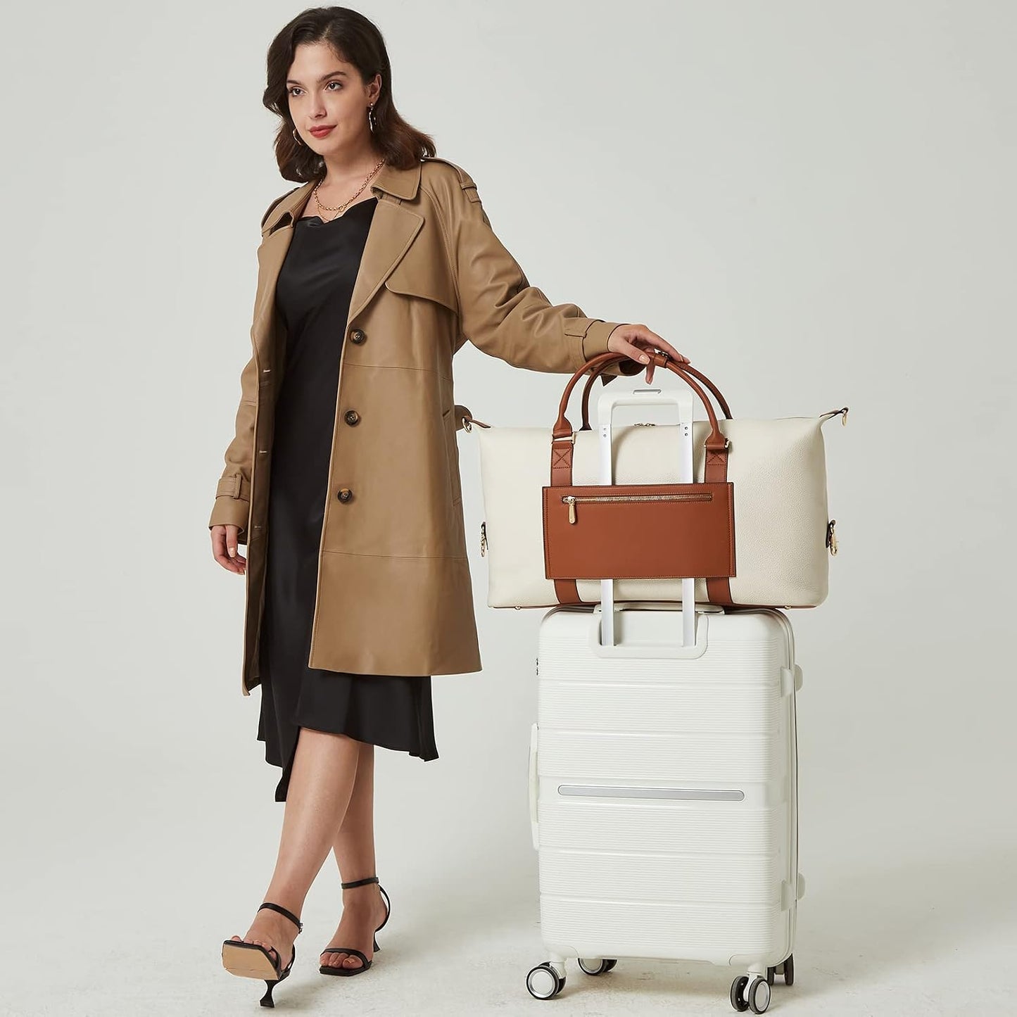 HOTBOSTANTEN Weekender Bags for Women Leather Duffle Bag and Womens Wallet Genuine Leather Wallets Large Capacity Cash Cluth Purses