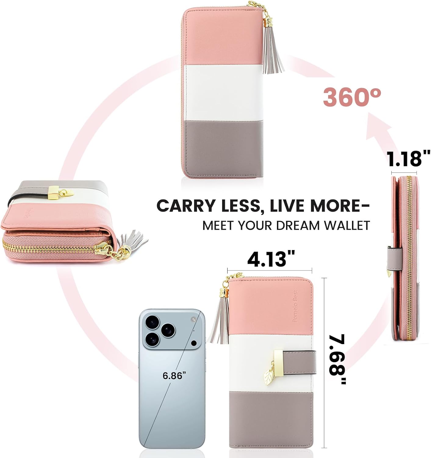 HOTPomelo Best Womens Wallet RFID Blocking Wallet for Women Bifold Large Capacity Card Holder Ladies Long Purse with ID Window Zipper Coin Pocket