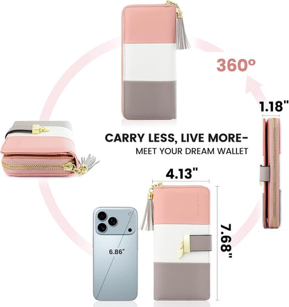 HOTPomelo Best Womens Wallet RFID Blocking Wallet for Women Bifold Large Capacity Card Holder Ladies Long Purse with ID Window Zipper Coin Pocket