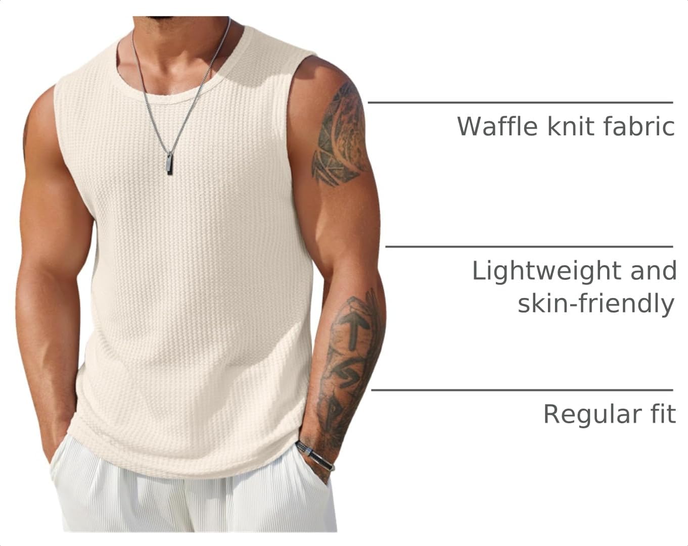 HOTCOOFANDY Mens Casual Tank Tops 2 Pack Waffle Knit Sleeveless Shirt Breathable Tank Shirts Summer Muscle Tee