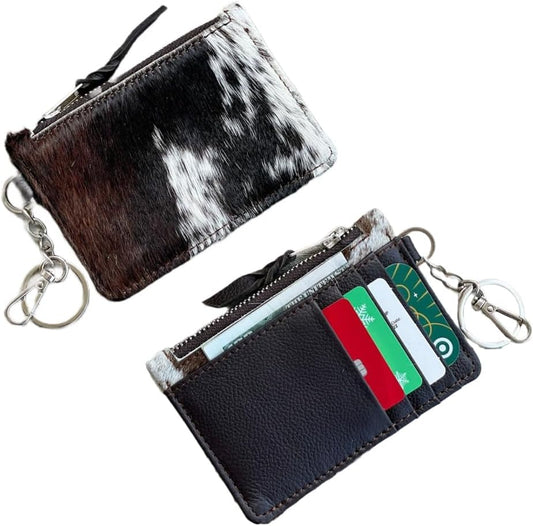 HOTChic Cowhide Keychain Wallet with Credit Card Holder, Coin Purse - Ideal Gifts for Her
