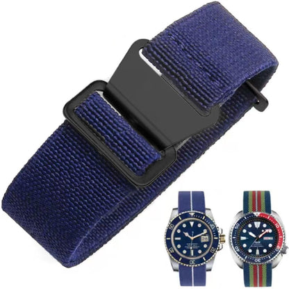 HOTFrench Troops Paratrooper Watchband,Military Elastic Nylon Watch Strap with Hook-and-Loop for Men Women Silver & Black Buckle 18/20/22mm
