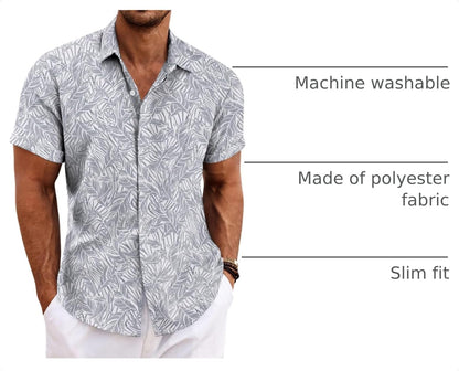 HOTCOOFANDY Men's Linen Shirts Short Sleeve Casual Shirts Button Down Shirt for Men Beach Summer Wedding Shirt