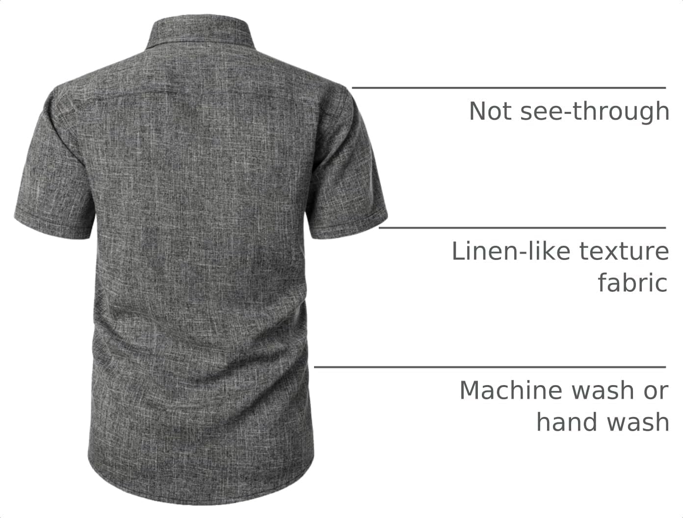 HOTPARKLEES Mens Wrinkle Free Short Sleeve Button Down Shirts Texture Linen Shirts Casual Vacation Beach Summer Tops