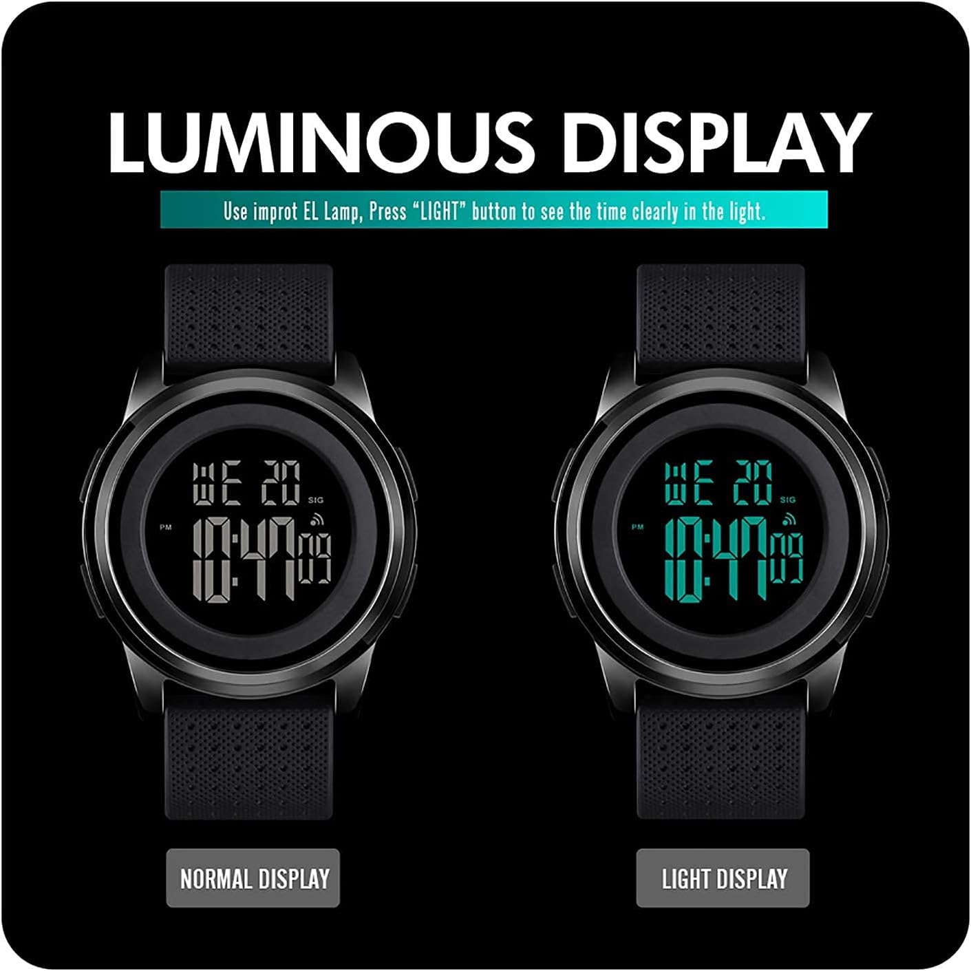 HOTYUINK Mens Watch Ultra-Thin Digital Sports Watch Waterproof Stainless Steel Fashion Wrist Watch for Men Women