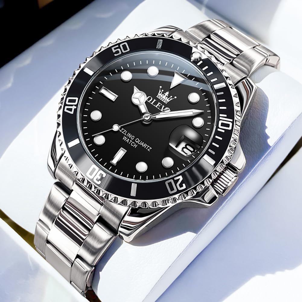 HOTOLEVS Luxury Watches for Men Big Stainless Steel Waterproof Analog Quartz