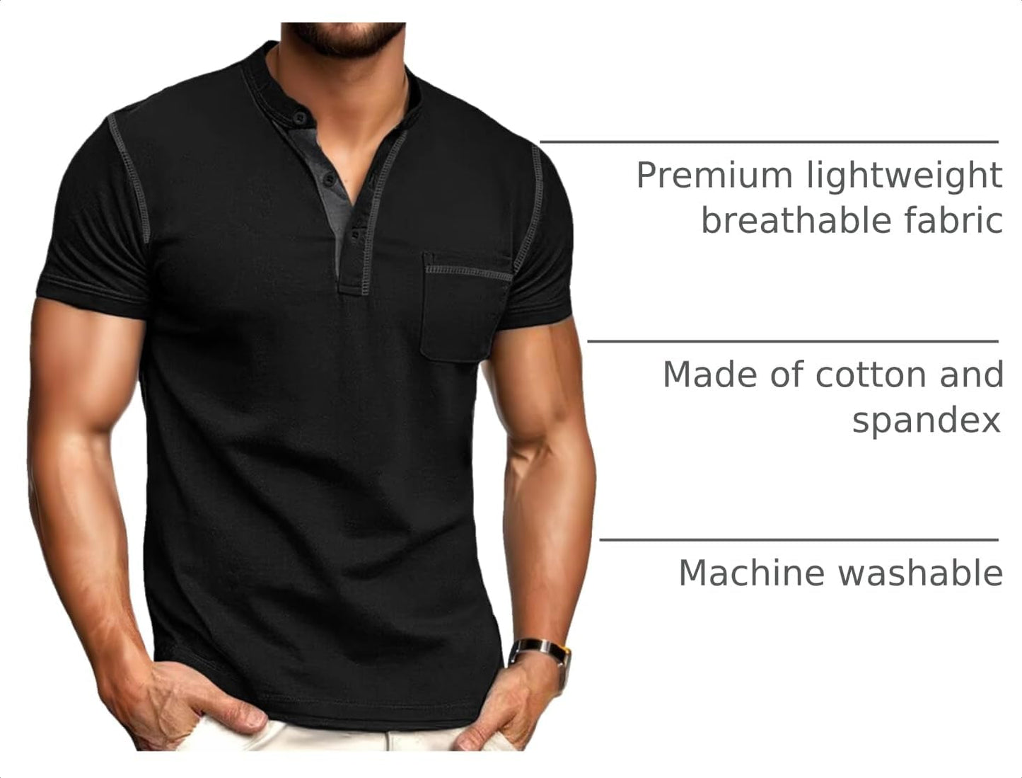 HOTSailwind Mens Henley Shirts Short Sleeve Summer Casual Classic Cotton T Shirts Pocket Button Shirt