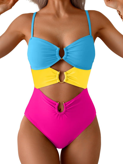 HOTEomenie Womens Cutout One Piece Swimsuit Sexy Bathing Suit | Ring Linked, Adjustable Spaghetti Straps, Bra Support, Soft Removable Cups, Monokini for Beach Vacation, Pool Side