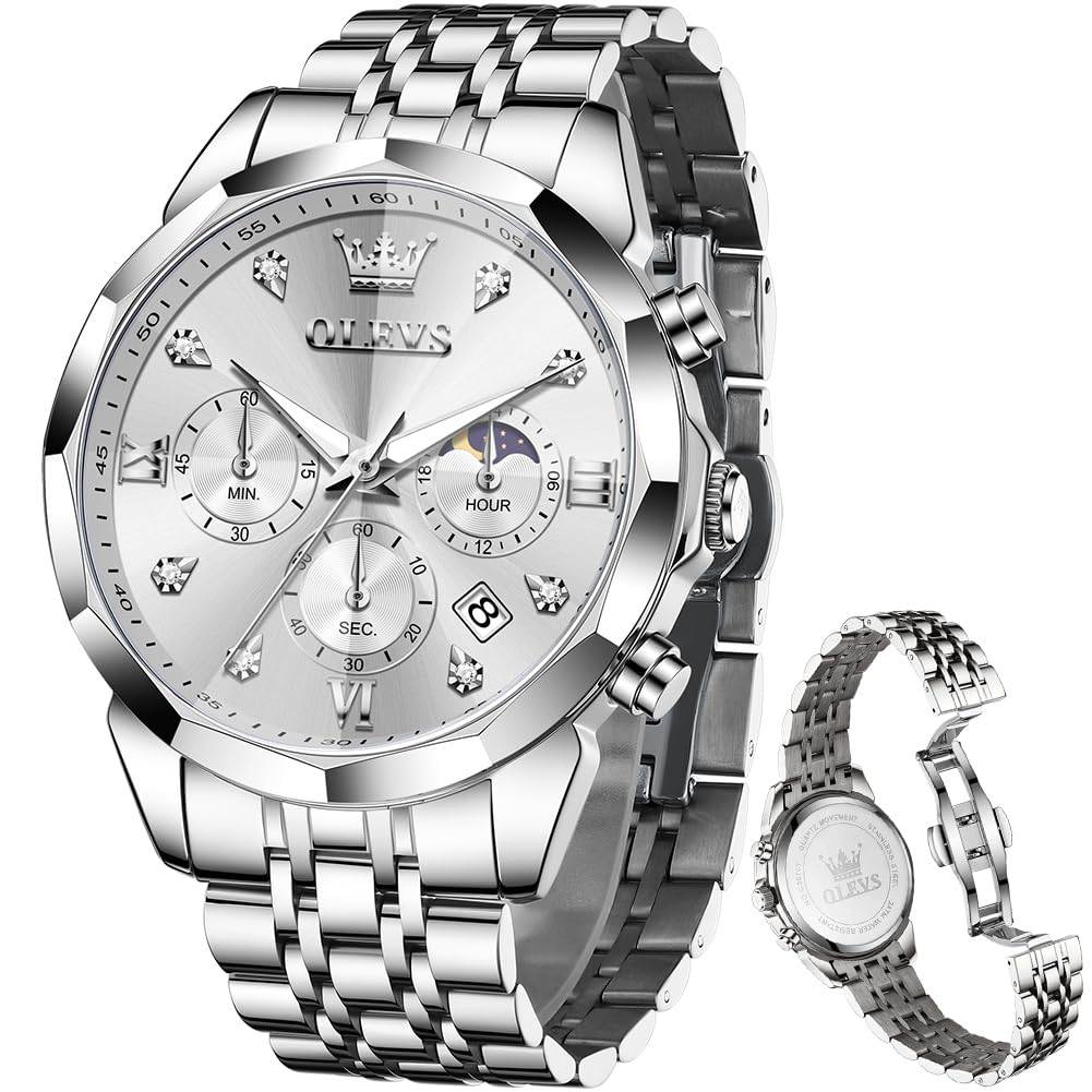HOTOLEVS Watches for Men Luxury Diamond Casual Large Dial Watches Stainless Steel Waterproof Business Dress Analog Luminous Date Mens Watches