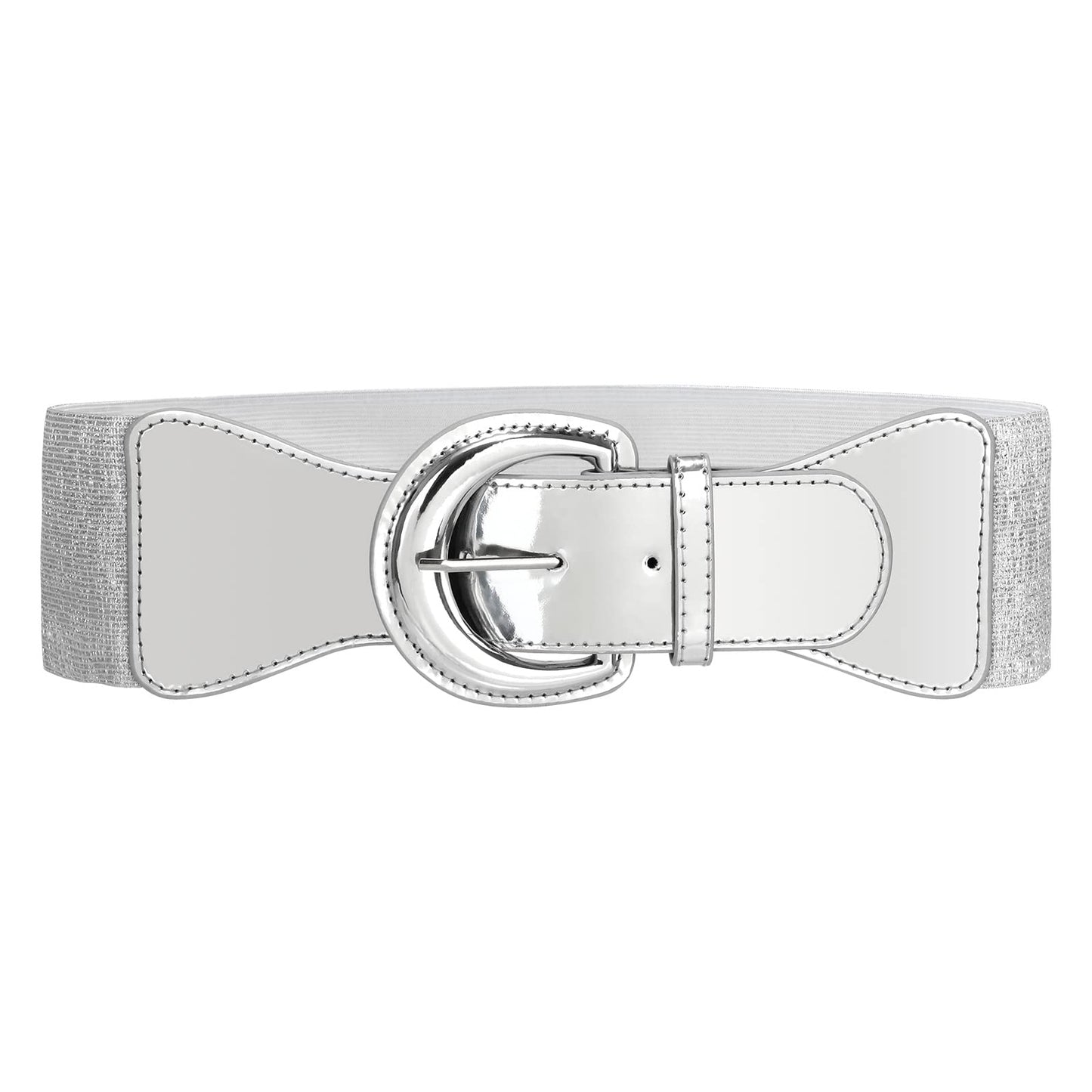 HOTJASGOOD Women Wide Stretch Belt,Vintage Chunky Buckle Elastic Waist Belts Patent Leather Belt 50s Belt for Dress