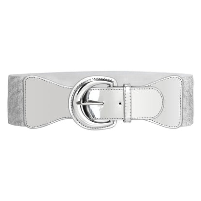 HOTJASGOOD Women Wide Stretch Belt,Vintage Chunky Buckle Elastic Waist Belts Patent Leather Belt 50s Belt for Dress