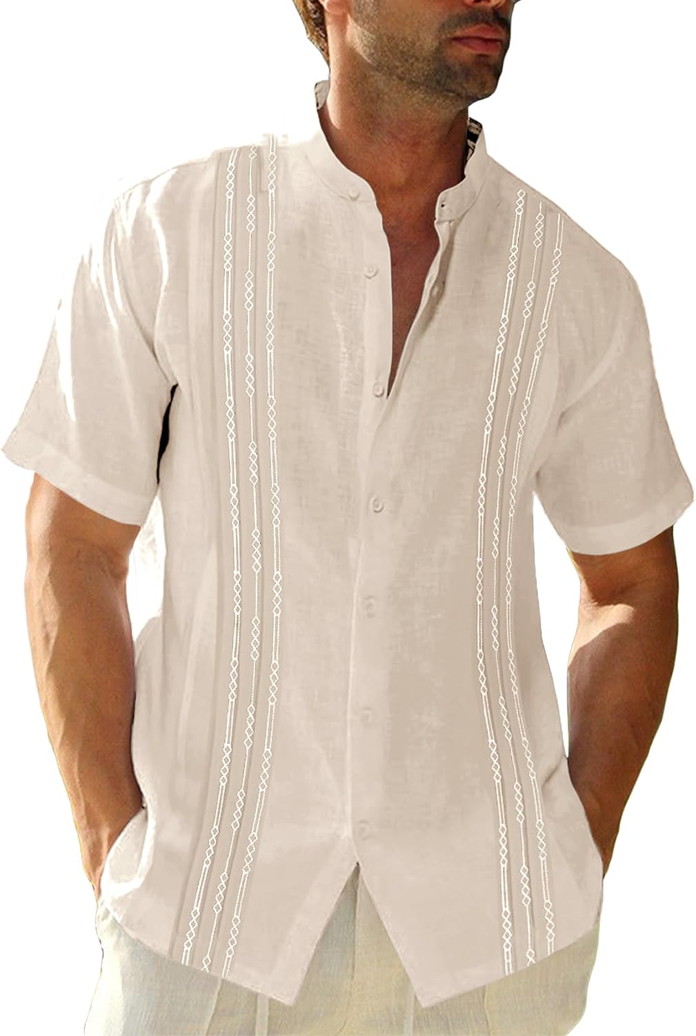 HOTRuncati Mens Short Sleeve Guayabera Shirts Linen Button Down Cuban Shirt | Cotton blend, Mexican style, Button up, Embroidered, Loose fit, Barong tagalog, Bowling shirts, for Summer Beach, Wedding