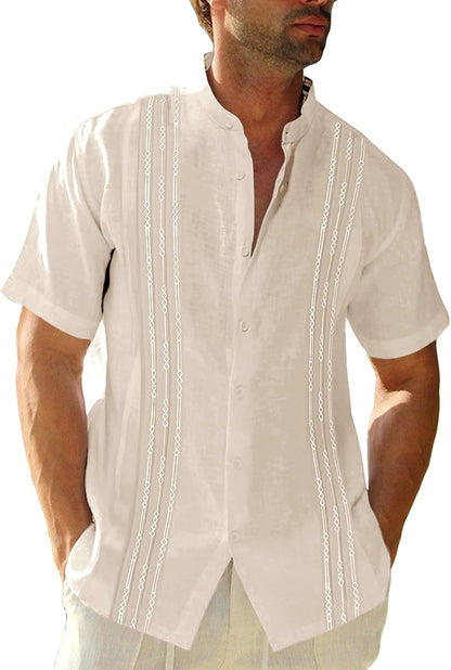 HOTRuncati Mens Short Sleeve Guayabera Shirts Linen Button Down Cuban Shirt | Cotton blend, Mexican style, Button up, Embroidered, Loose fit, Barong tagalog, Bowling shirts, for Summer Beach, Wedding