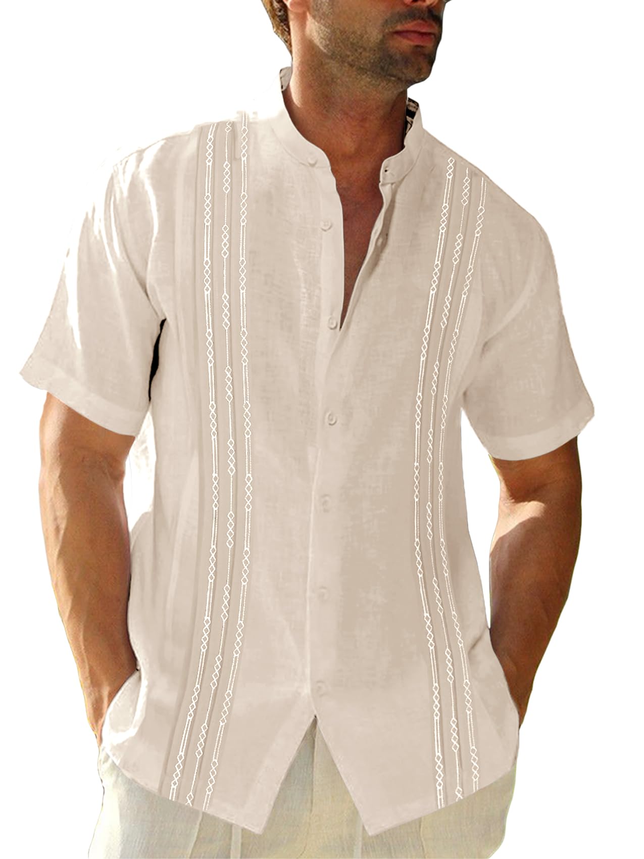 HOTRuncati Mens Short Sleeve Guayabera Shirts Linen Button Down Cuban Shirt | Cotton blend, Mexican style, Button up, Embroidered, Loose fit, Barong tagalog, Bowling shirts, for Summer Beach, Wedding