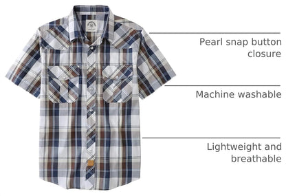 HOTDubinik® Western Shirts for Men Short Sleeve Plaid Pearl Snap Shirts for Men Button Up Shirt Cowboy Casual Work Shirt