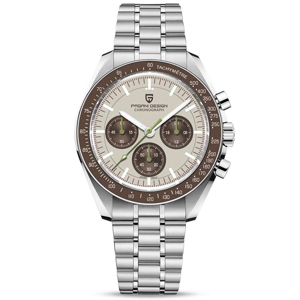 HOTHaiQin Pagani Design 1701 V6 Moon Wristwatch Homage Men's Quartz Chronograph Watches VK63 Movement Stianless Steel Construction 100M Waterproof Fashion Sport Watch