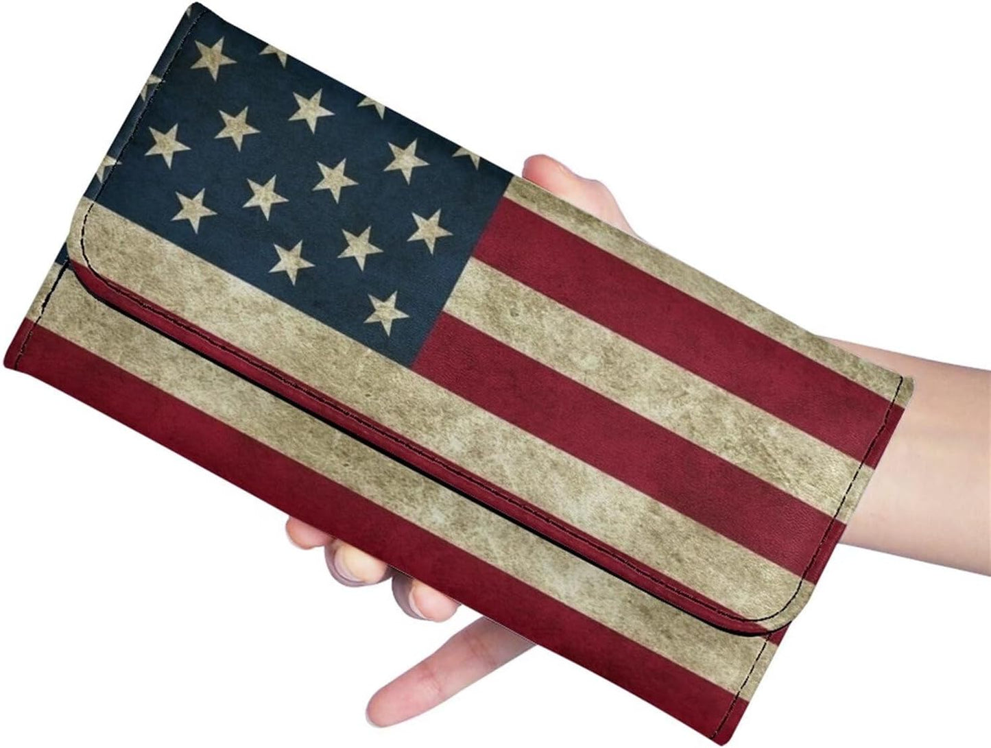 HOTAFPANQZ Women's Wallets Large Capacity with RFID Protection Waterproof Leather Long Clutch Wallet Phone Holder Zip Multi-Cards Slots PU Leather Wallet American Flag Clutch Wallet