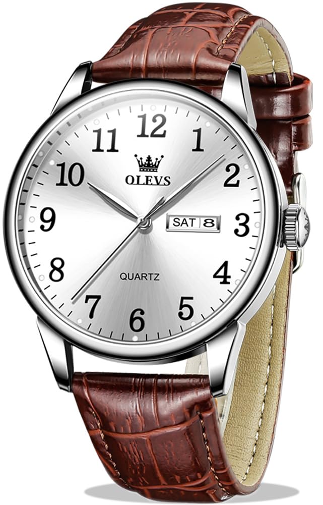 HOTOLEVS Leather Watches for Men Casual Easy to Read Quartz Number Waterproof