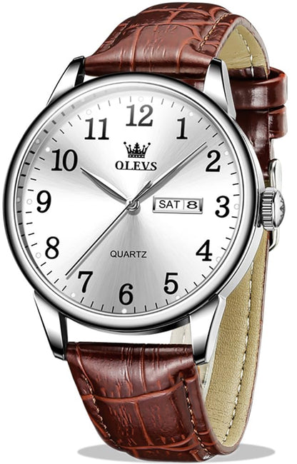 HOTOLEVS Leather Watches for Men Casual Easy to Read Quartz Number Waterproof