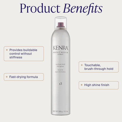 HOTKenra Professional Perfect Medium Spray 13 | Provides Styling Control Without Stiffness | Medium Hold | Fast-Drying Formulation | High Shine Finish | All Hair Types